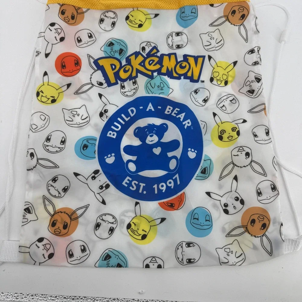 Build-A-Bear Pokemon Drawstring Bag Kids White Pikachu Eevee Cinch Sack